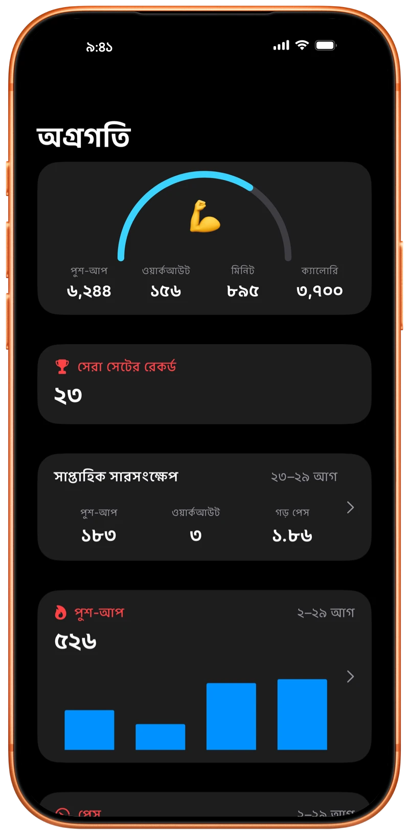 iPhone-এ Pushanova-এর Progress স্ক্রিন দেখা যাচ্ছে