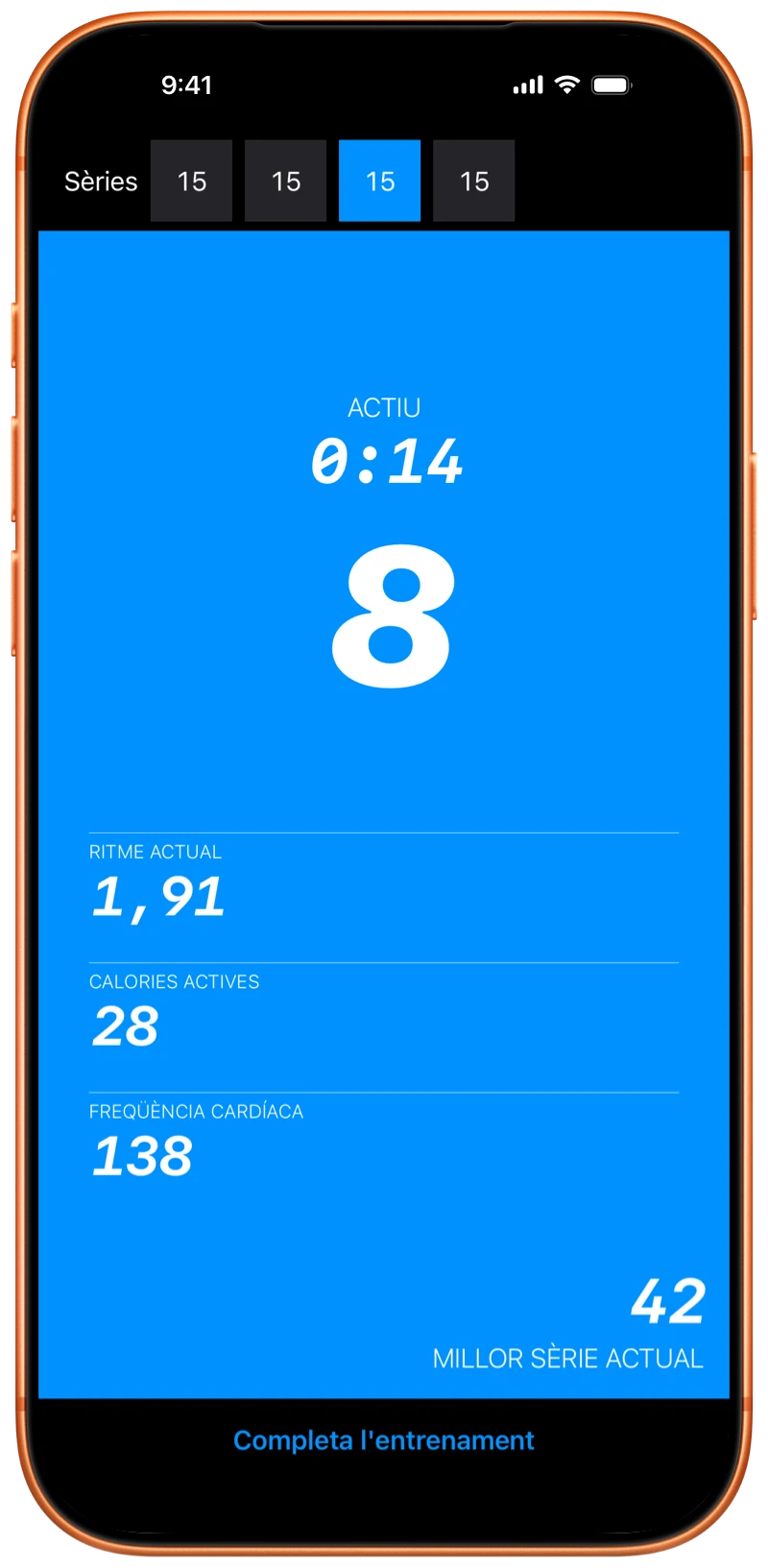 iPhone que compta flexions a l'app Pushanova durant un entrenament