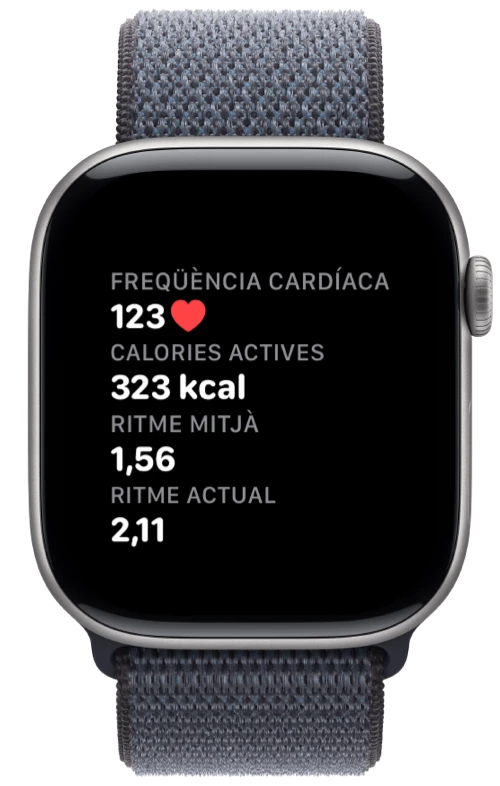 Apple Watch amb la freqüència cardíaca, les calories i el ritme a l'app Pushanova