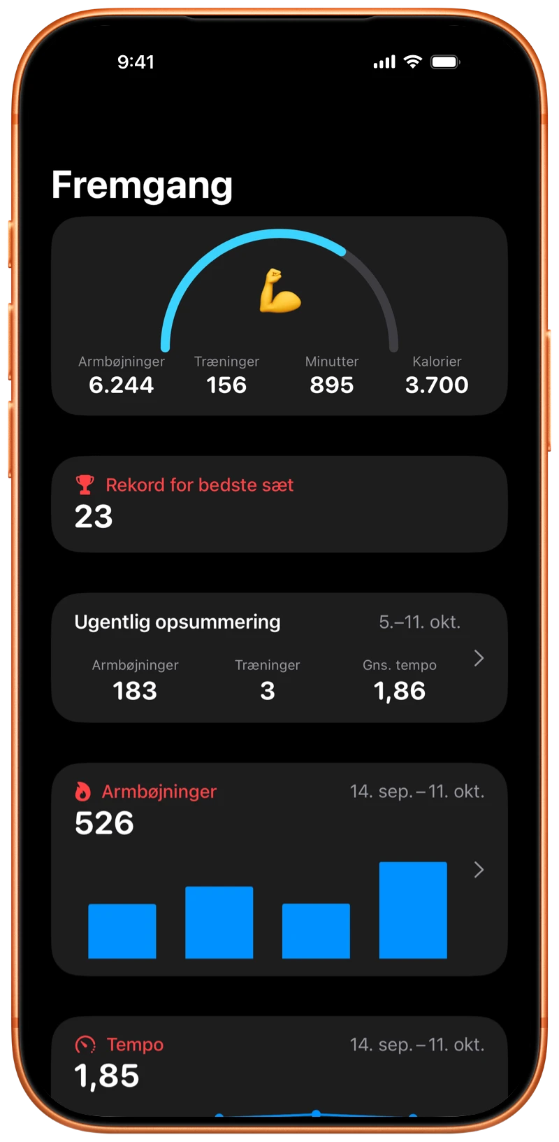 iPhone der viser skærmen Fremgang i Pushanova
