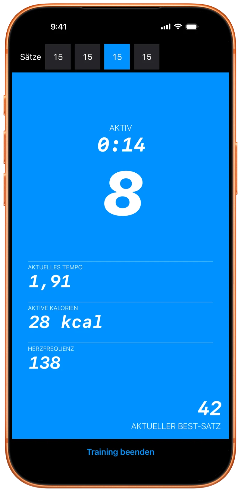 iPhone, auf dem Pushanova während eines Trainings Liegestütze zählt