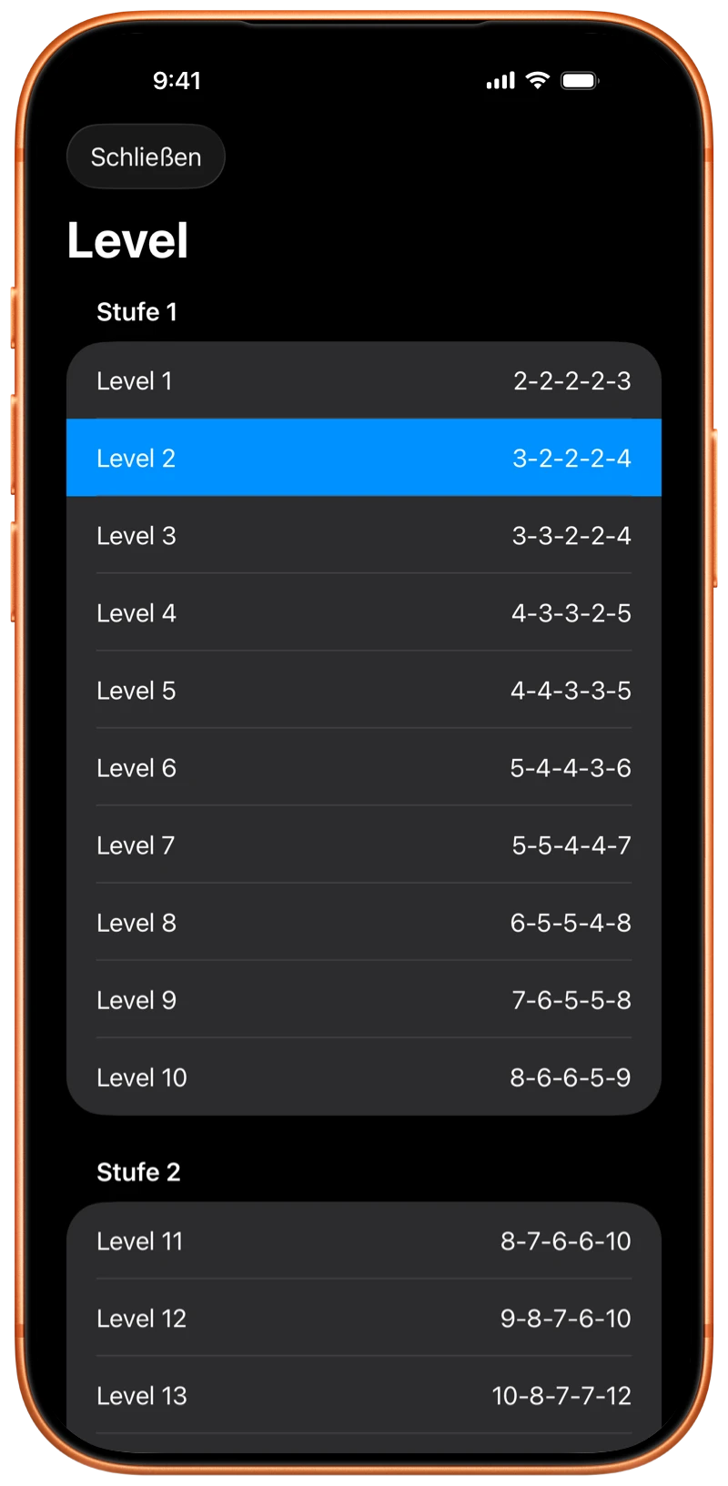 iPhone mit den Programm-Leveln von Pushanova