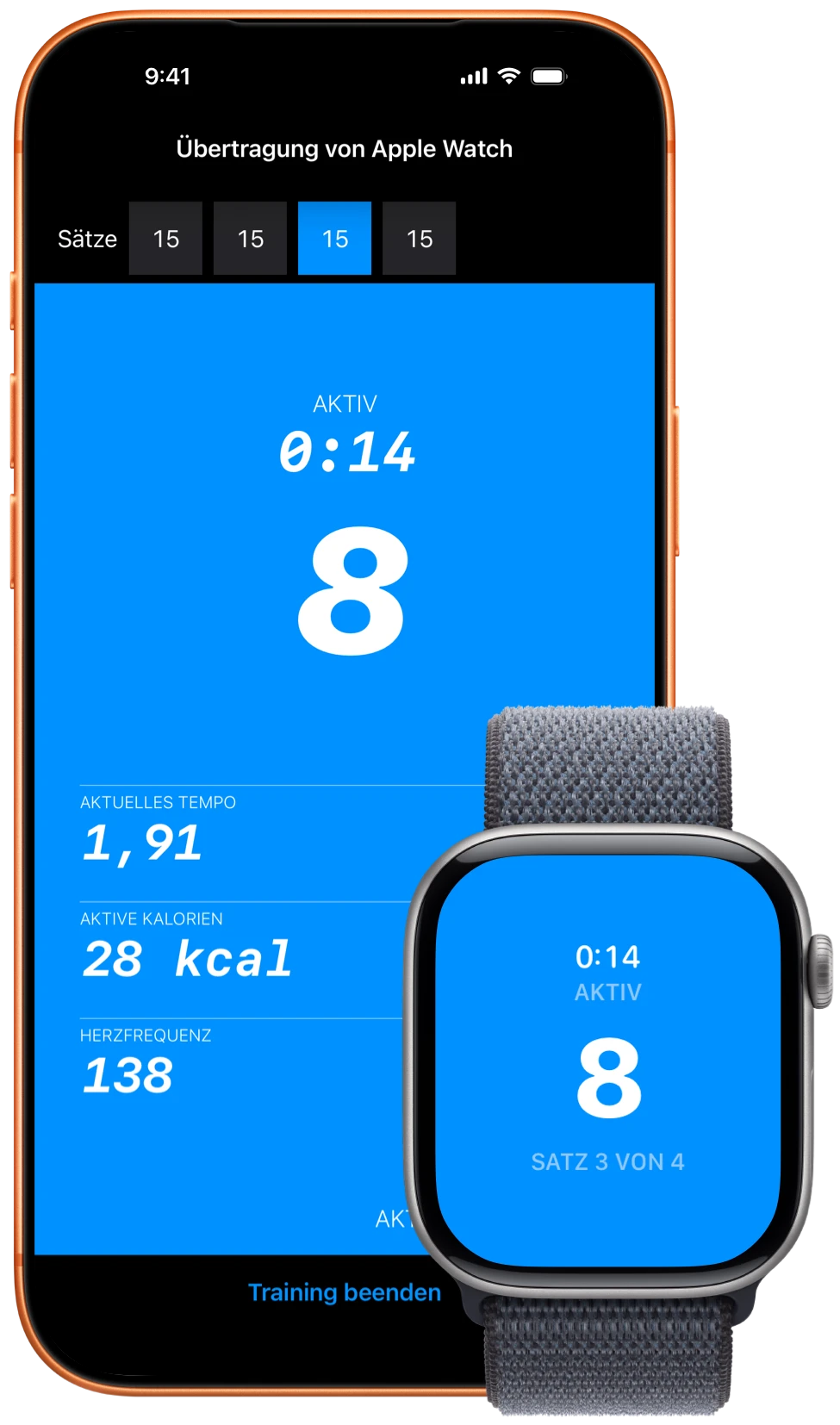 iPhone und Apple Watch mit einem Pushanova-Training