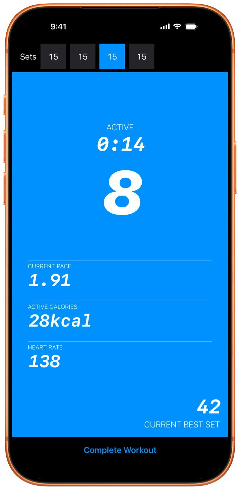 iPhone showing Pushanova counting press-ups during a workout