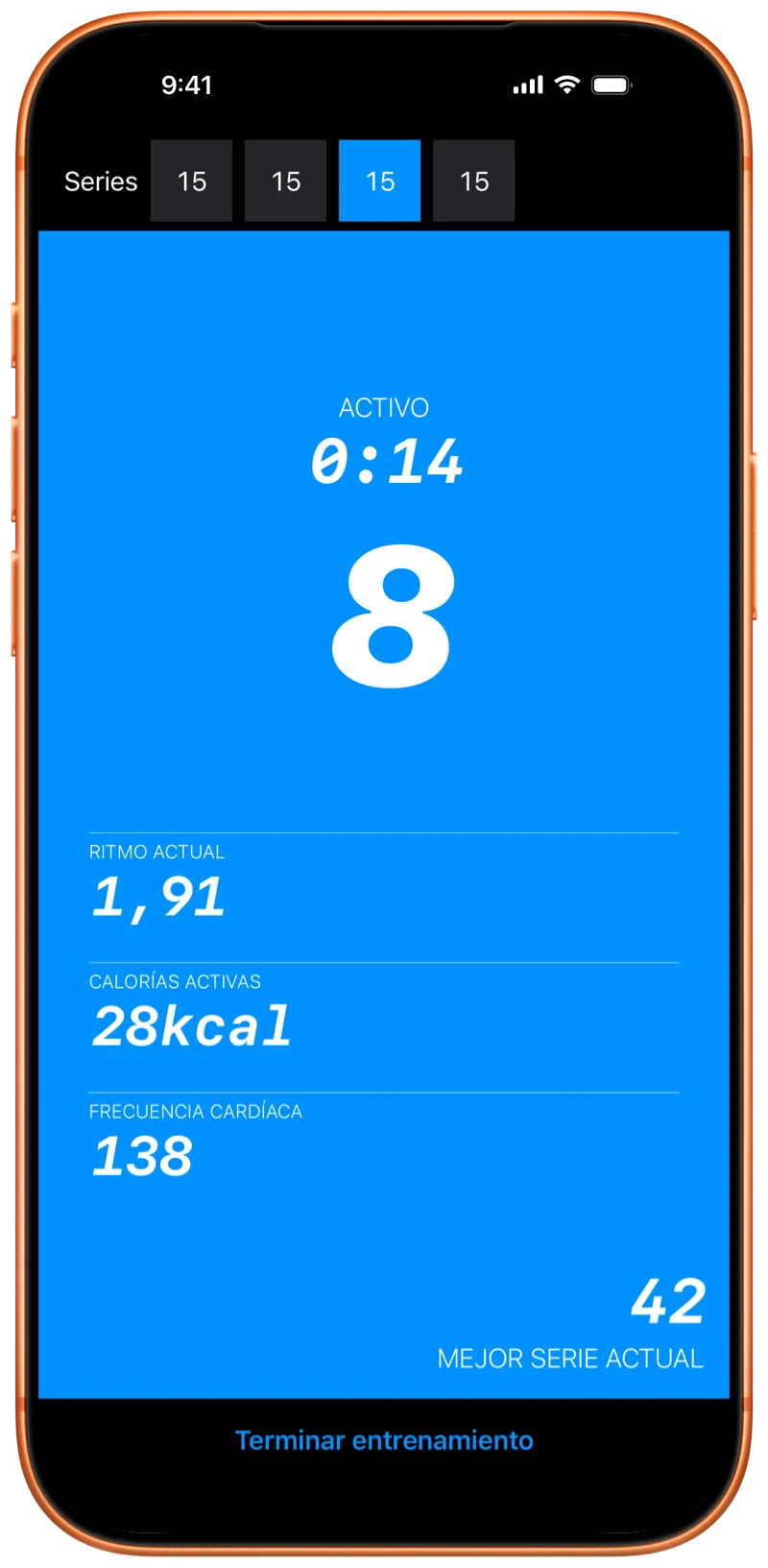 iPhone que muestra a Pushanova contando flexiones durante un entrenamiento