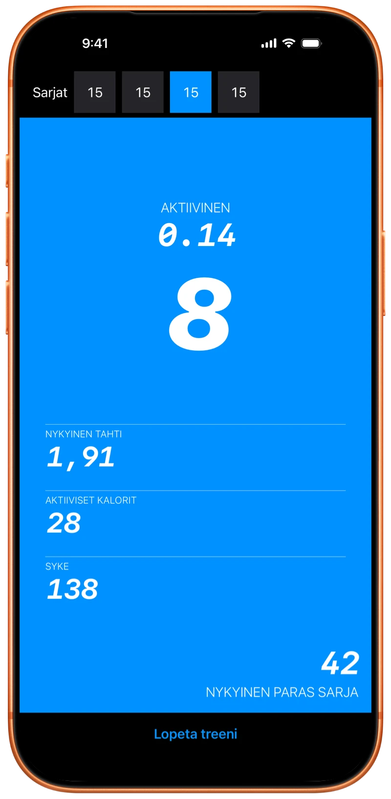 iPhone näyttää Pushanovan laskemassa punnerruksia treenin aikana