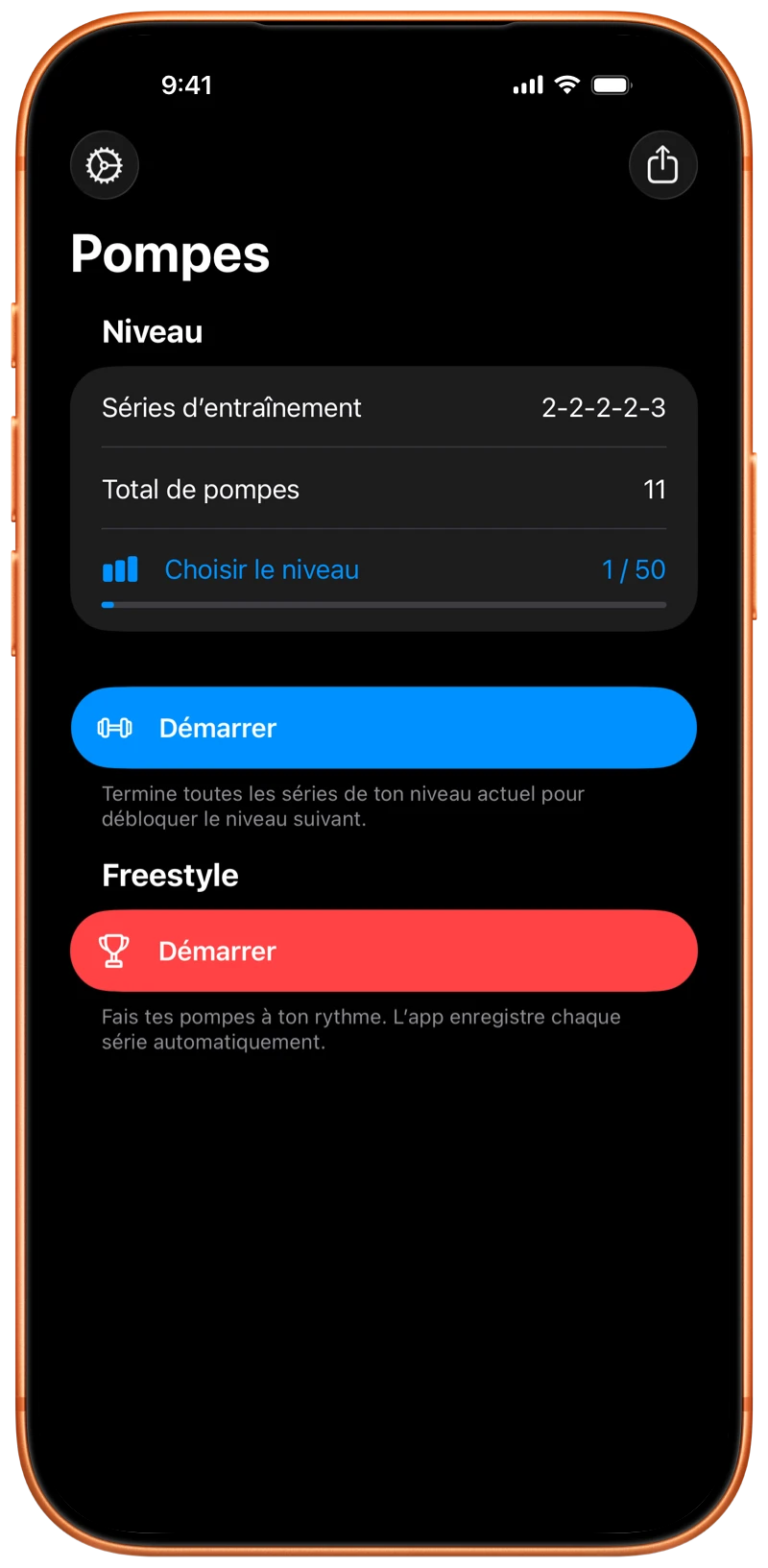 iPhone affichant l’écran de départ de Pushanova