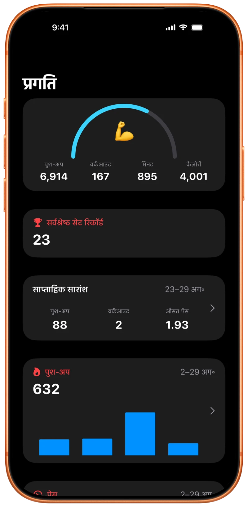 iPhone पर Pushanova की प्रगति स्क्रीन