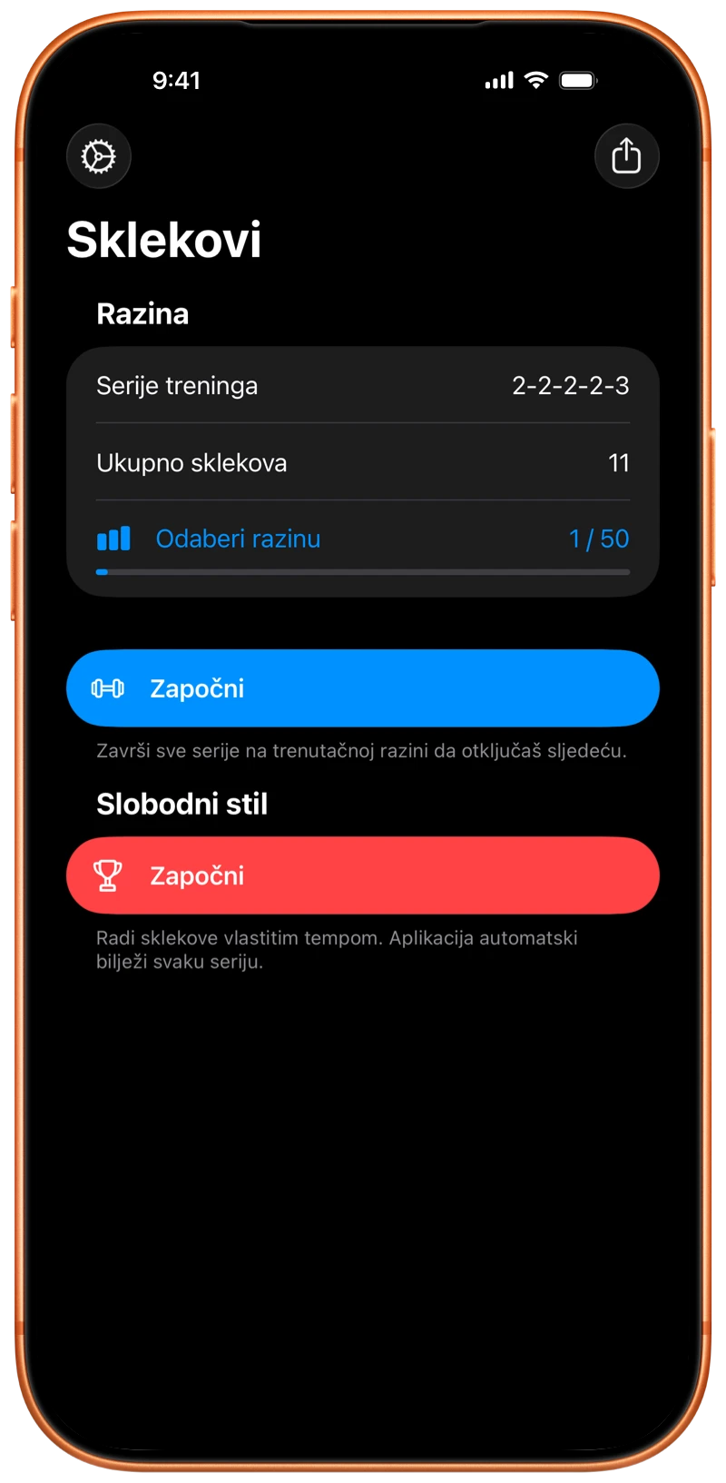 iPhone s početnom stranicom aplikacije Pushanova