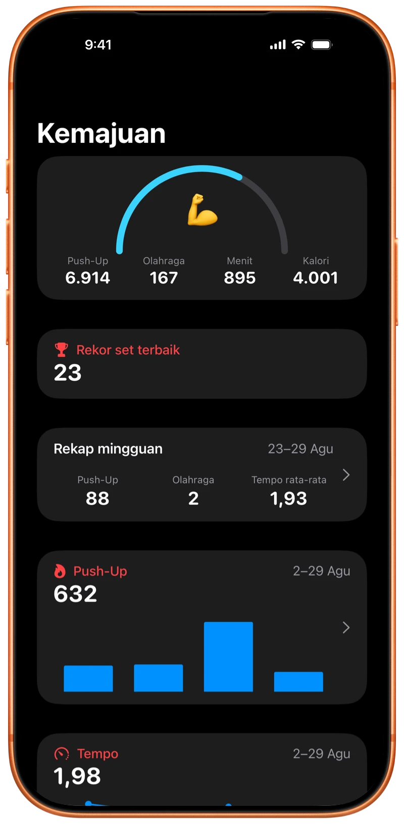iPhone menampilkan layar kemajuan Pushanova