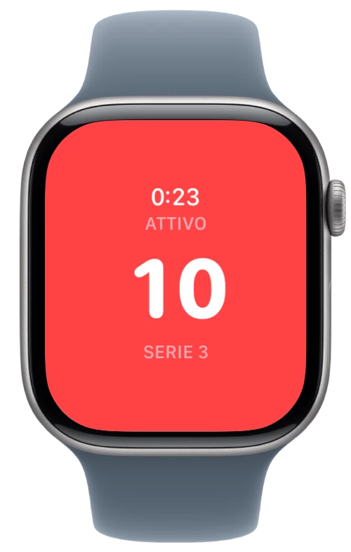 Apple Watch che mostra Pushanova mentre conta le flessioni