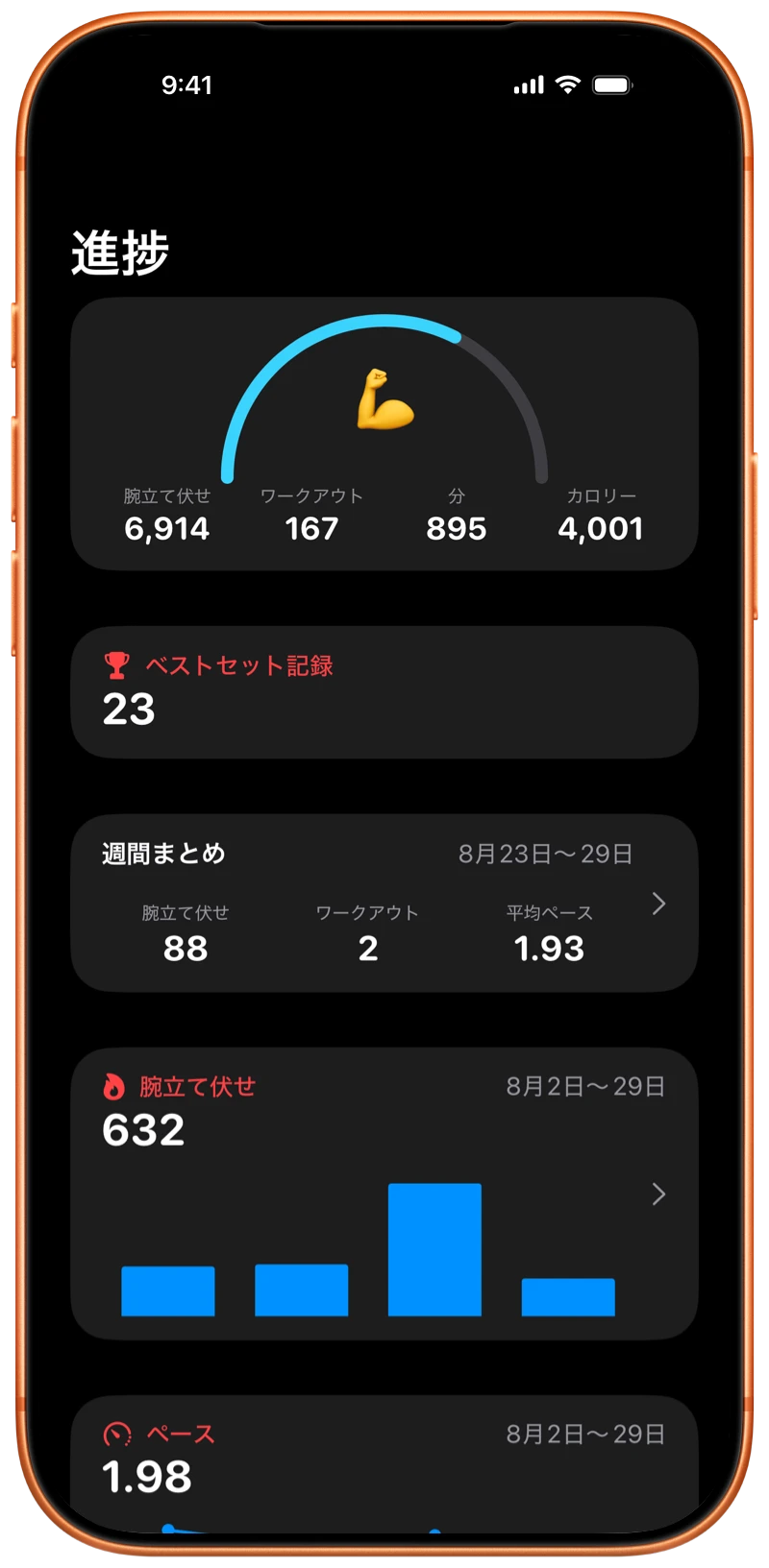 Pushanovaの進捗画面を表示しているiPhone