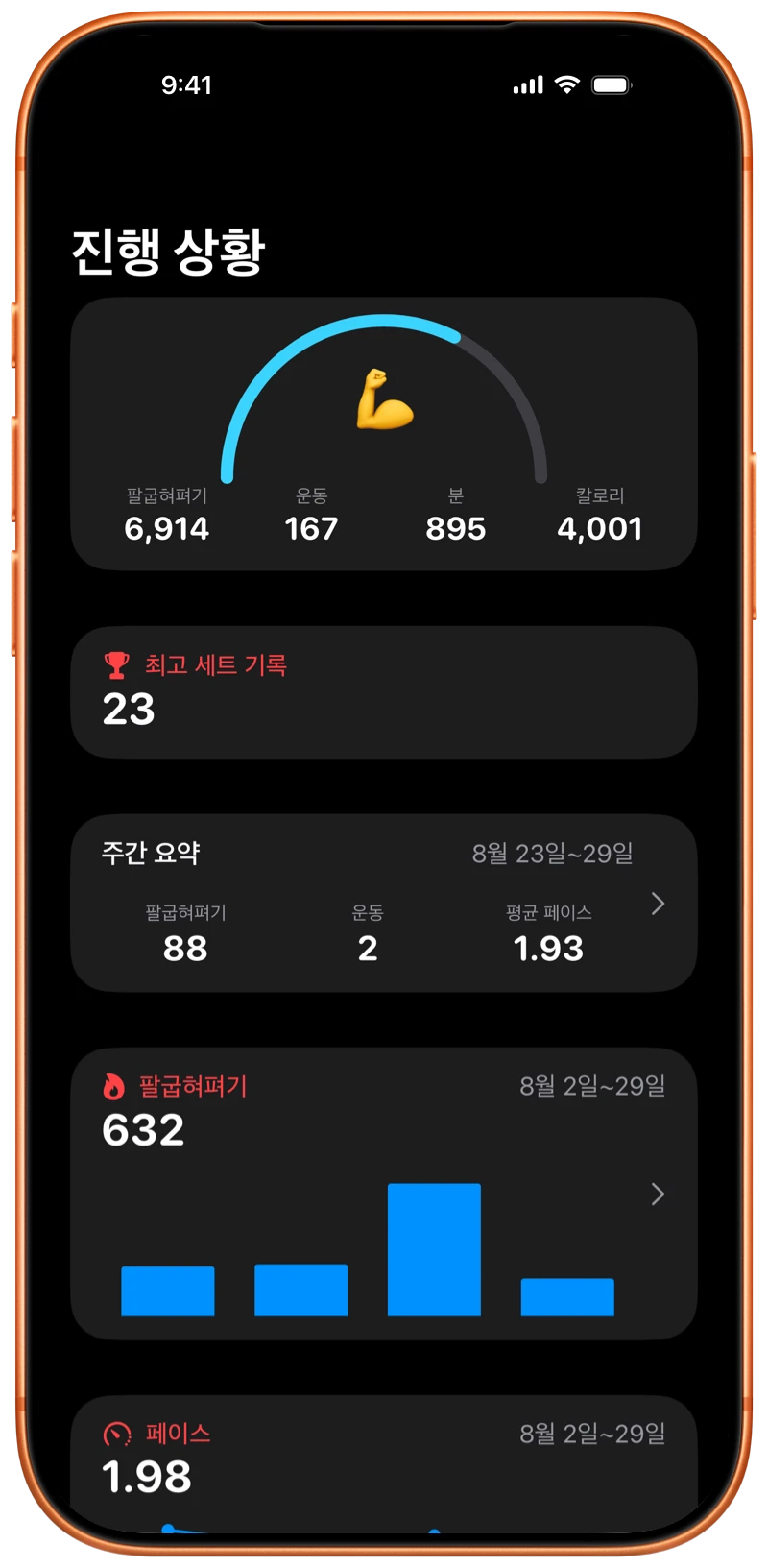 Pushanova 진행 상황 화면이 보이는 iPhone