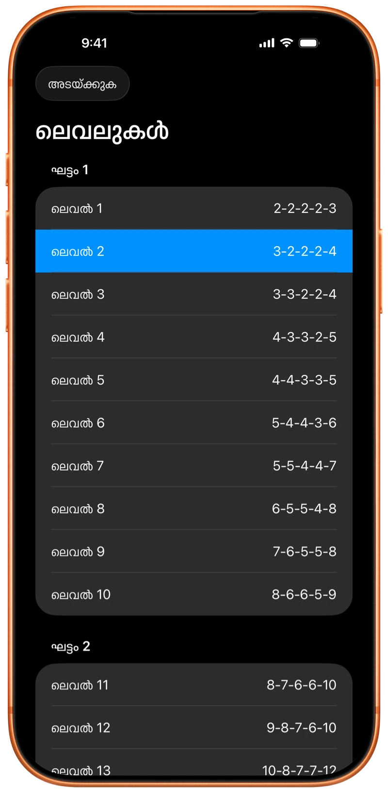 Pushanova പ്ലാൻ ലെവലുകൾ കാണിക്കുന്ന iPhone
