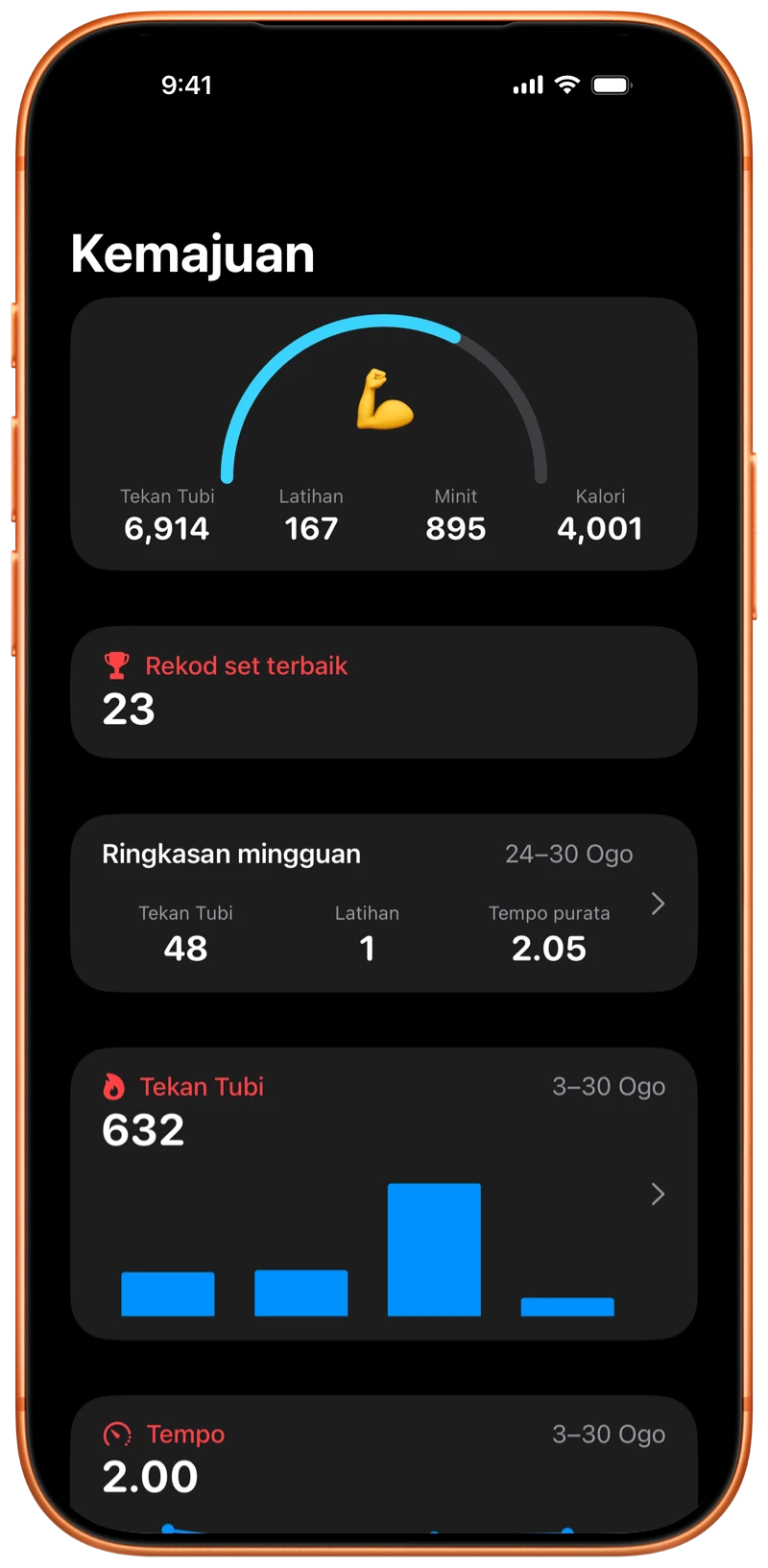 iPhone menunjukkan skrin Kemajuan Pushanova
