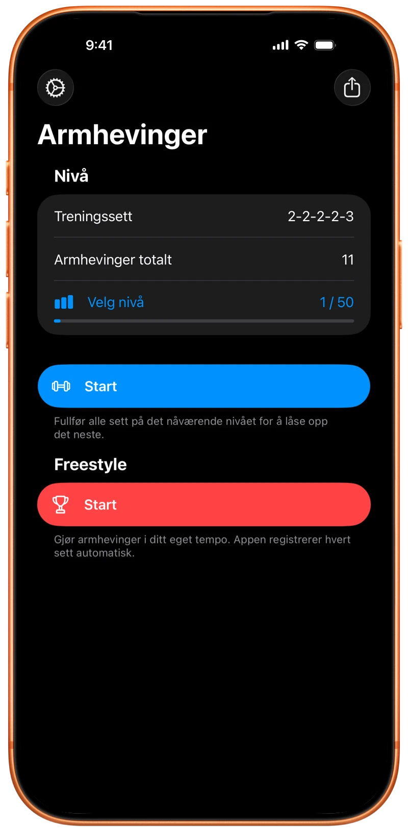 iPhone som viser Pushanovas startskjerm