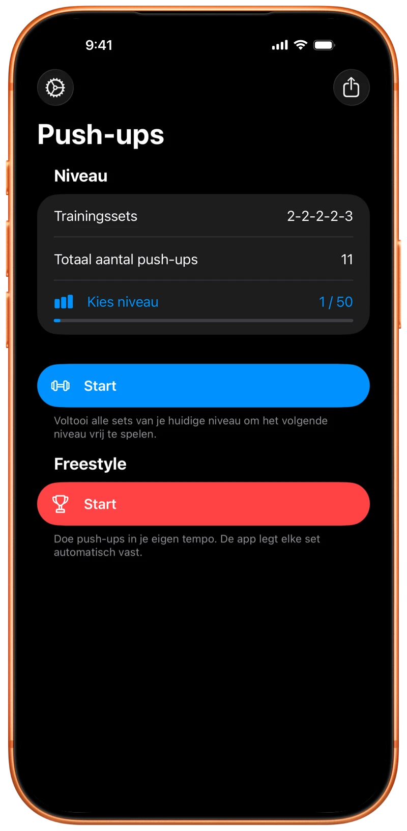 iPhone toont het Pushanova startscherm