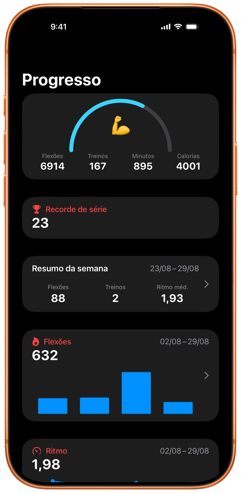 iPhone a mostrar o ecrã Progresso do Pushanova