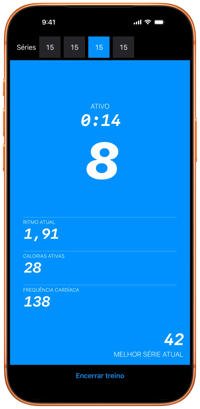 iPhone mostrando a Pushanova contando flexões durante um treino
