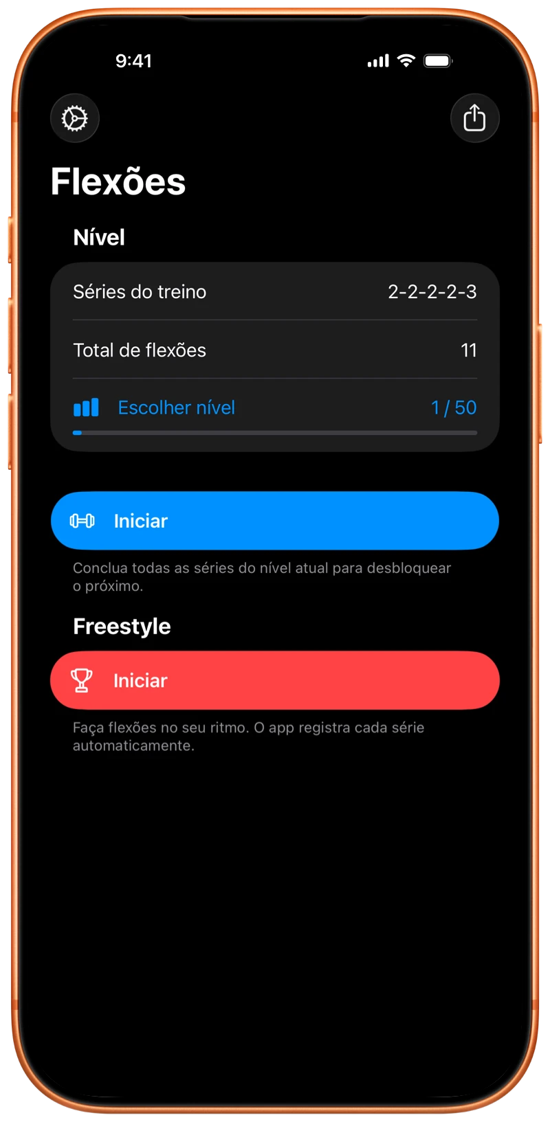 iPhone mostrando a tela da Pushanova para começar