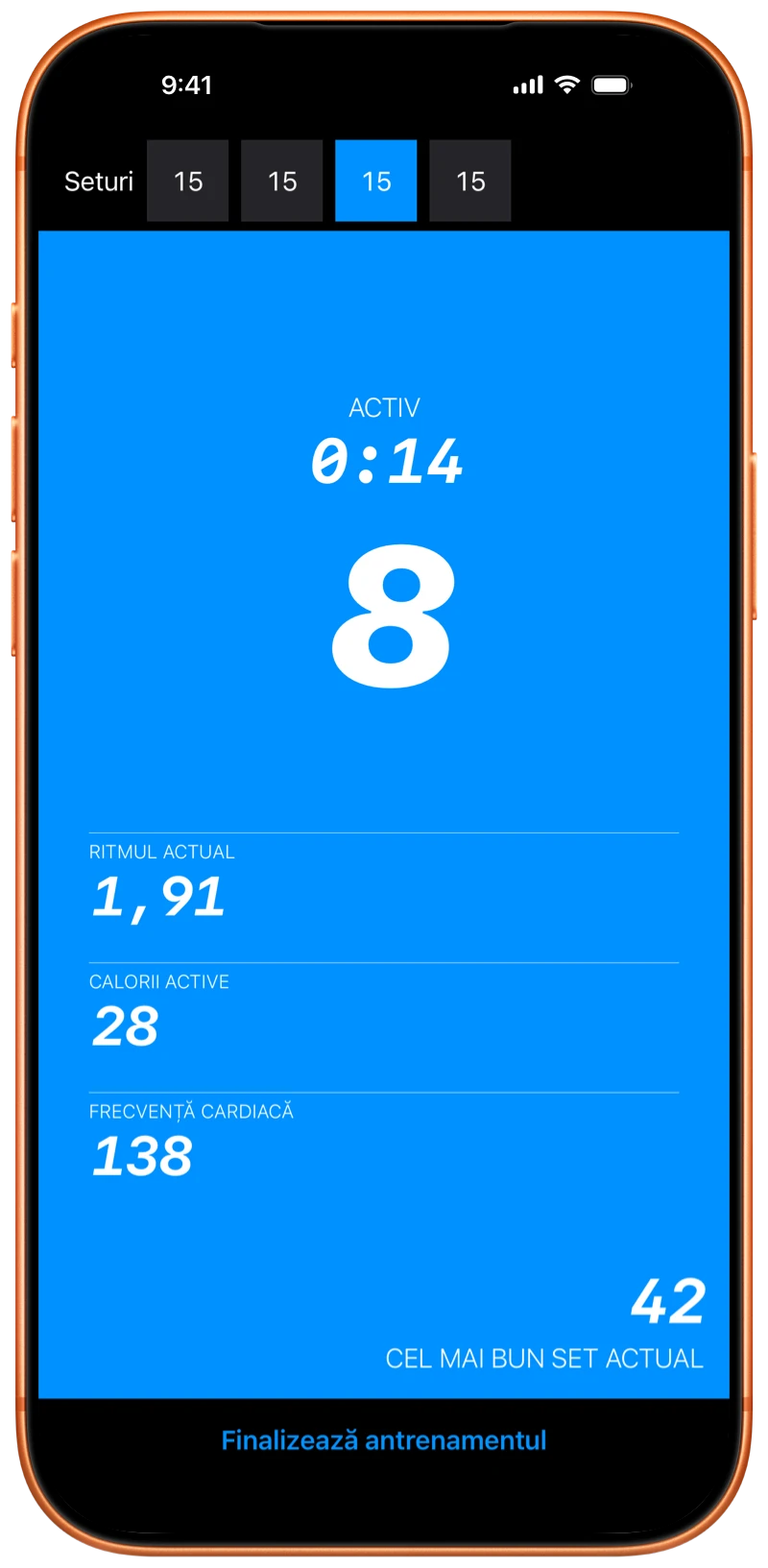 iPhone care afișează Pushanova numărând flotări în timpul unui antrenament