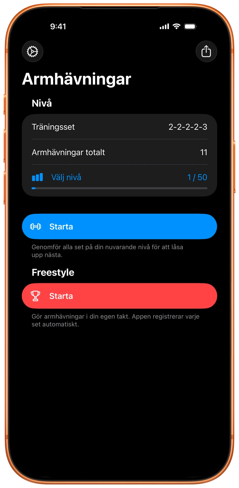 iPhone som visar startskärmen för Pushanova