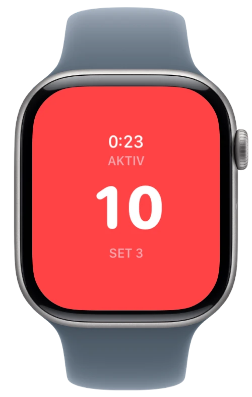 Apple Watch som visar Pushanova som räknar armhävningar