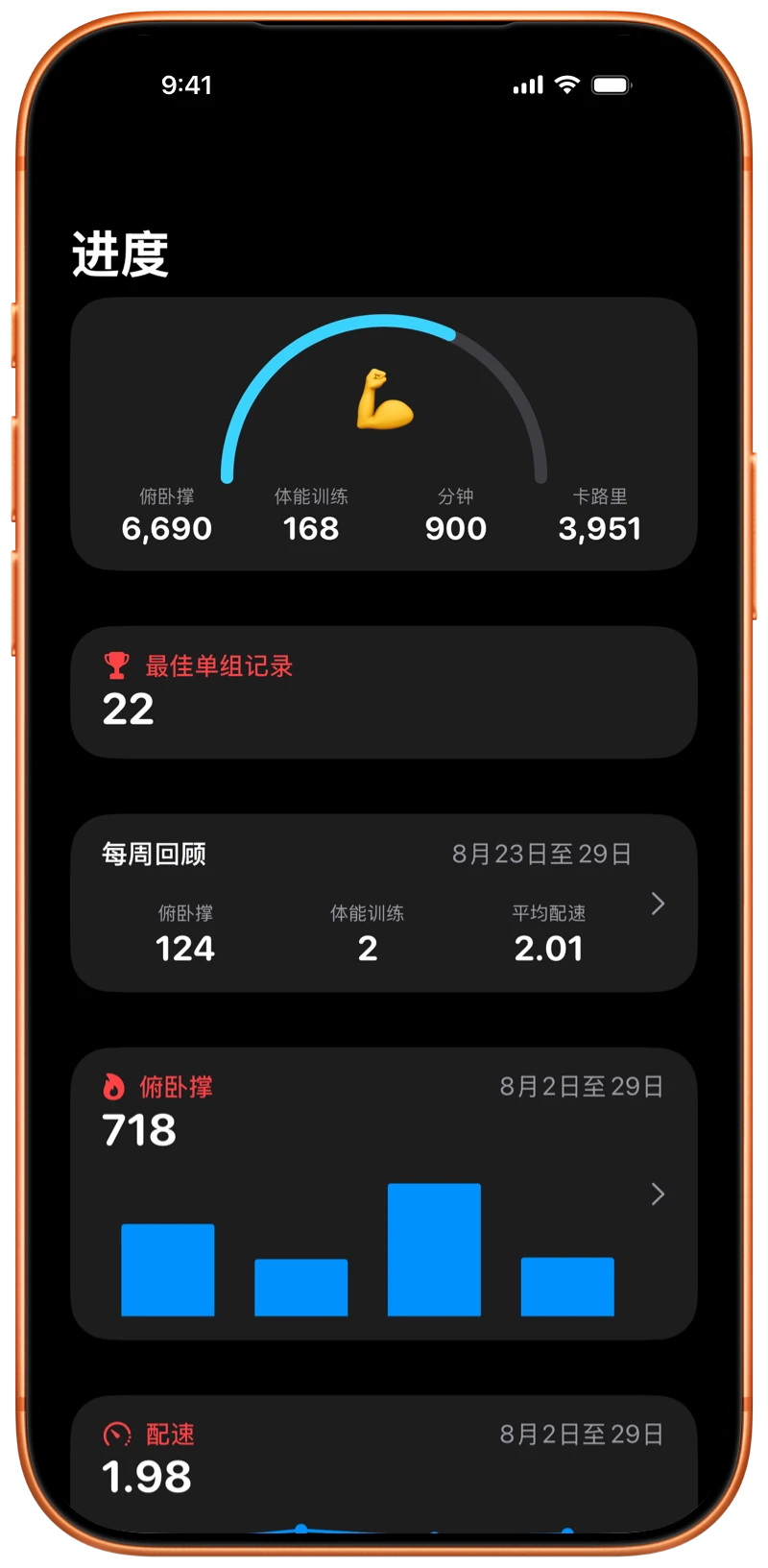 iPhone 上显示 Pushanova 的进度屏幕