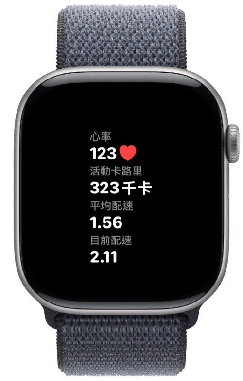 Apple Watch 顯示 Pushanova 心率、卡路里與配速