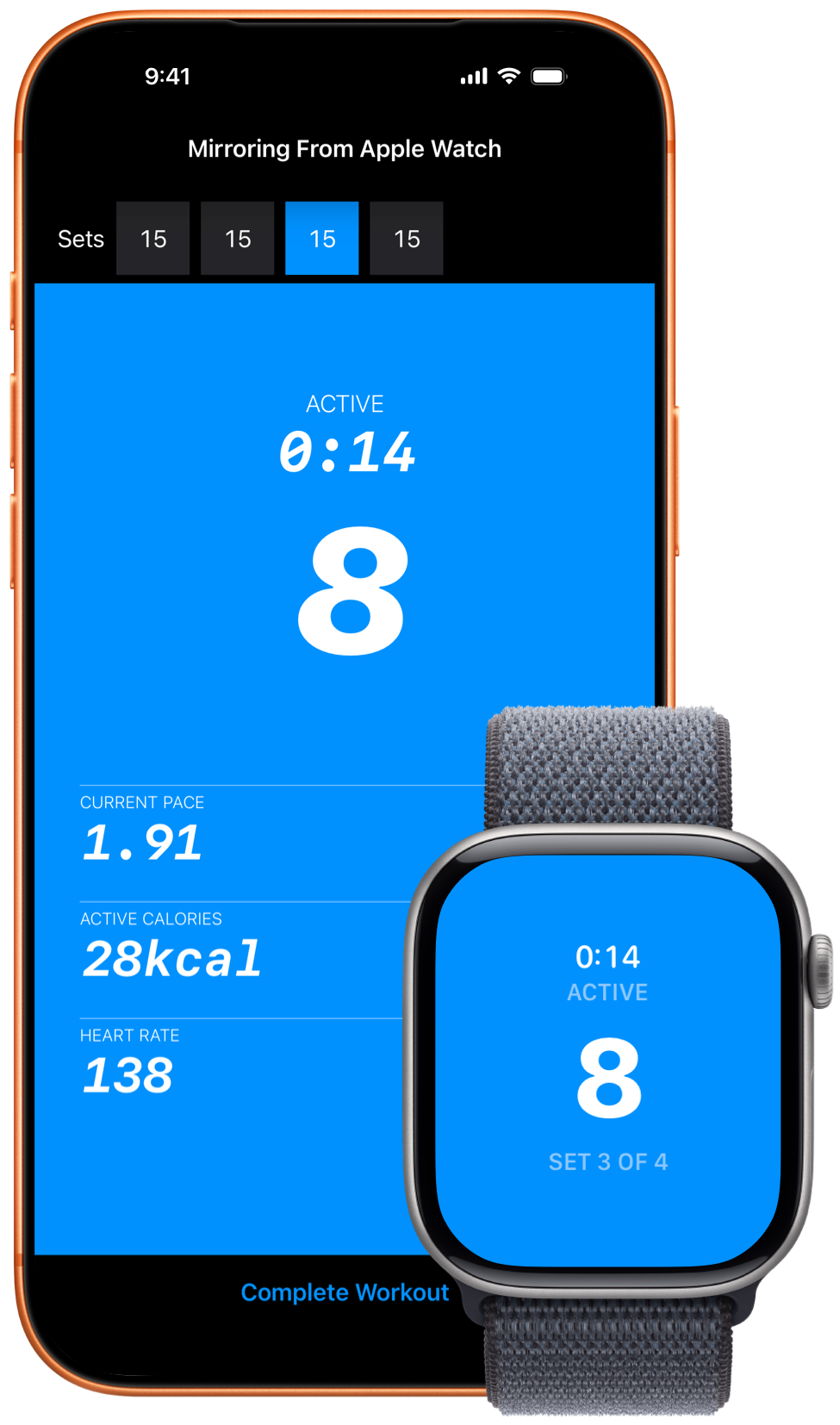 iPhone and Apple Watch showing a Pushanova workout