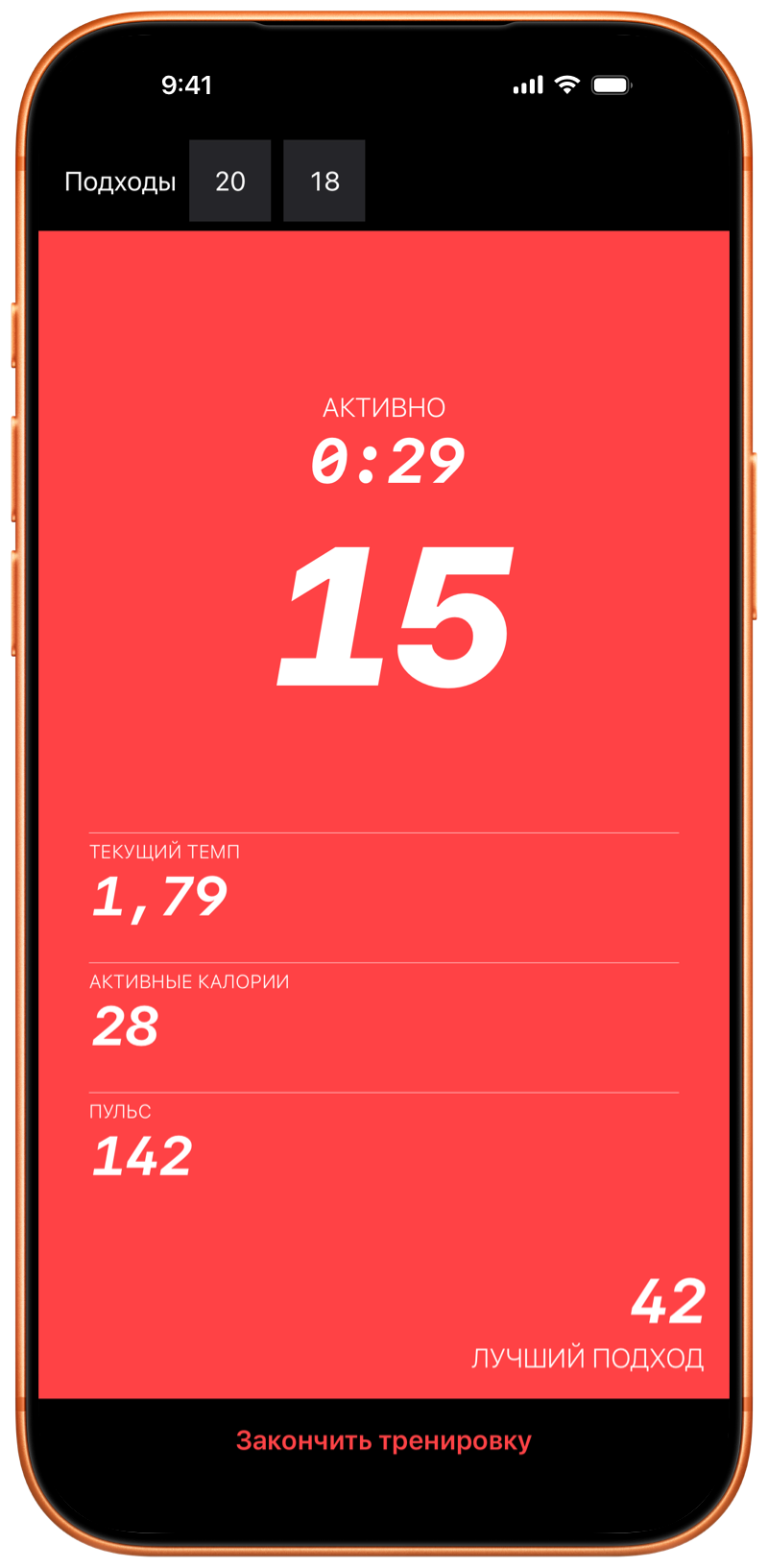 iPhone с открытым приложением Pushanova