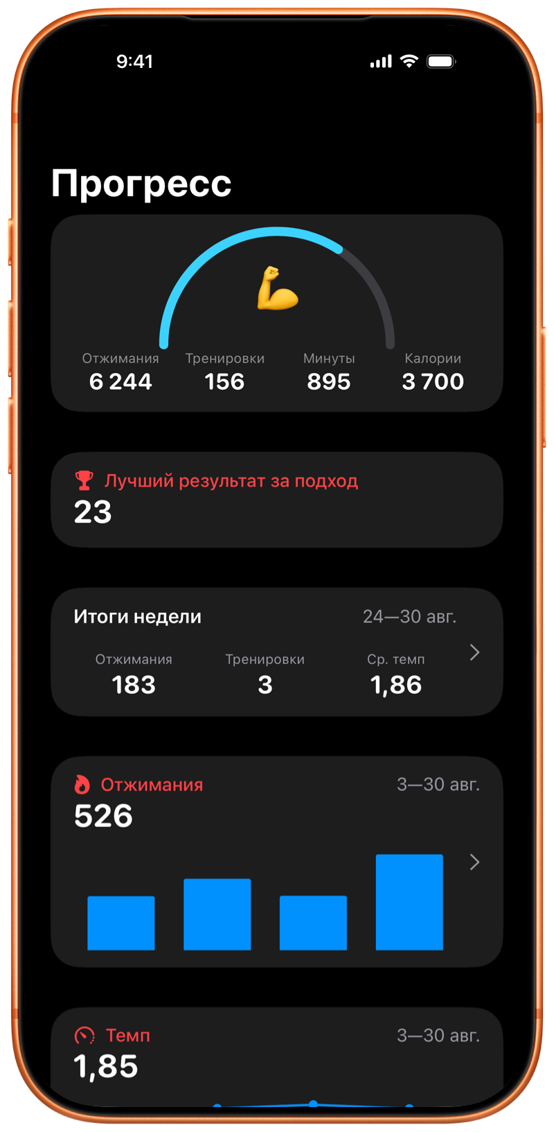 iPhone с экраном прогресса Pushanova